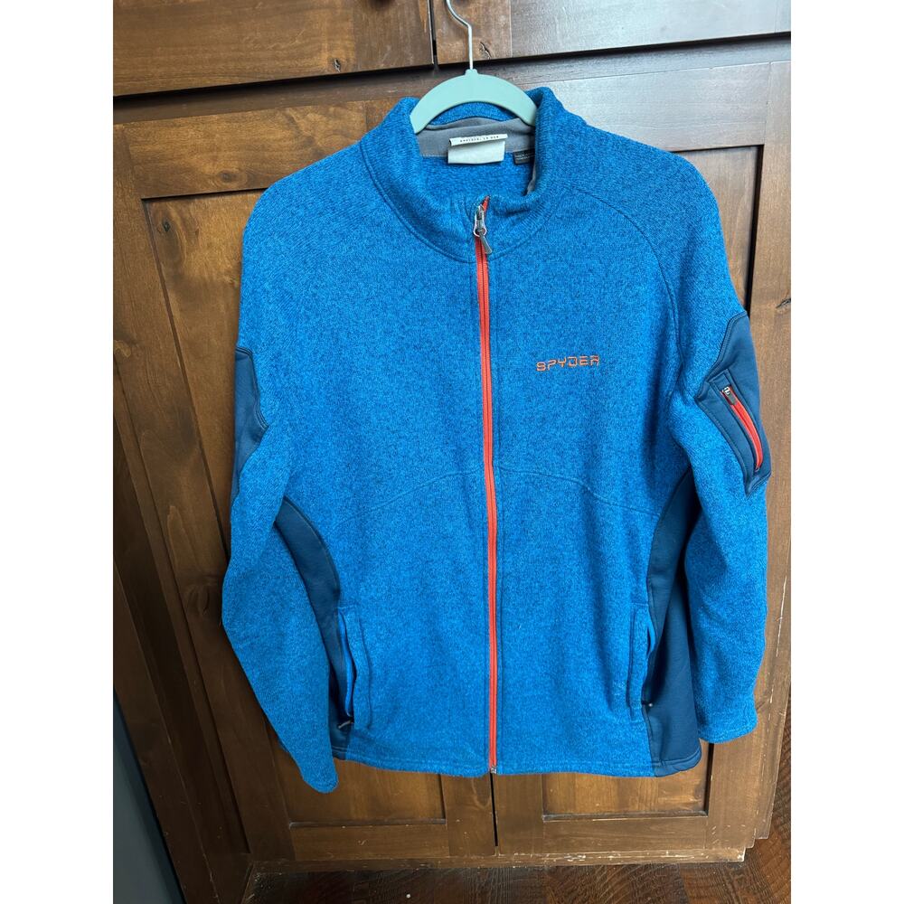 Spyder Men’s XL Full Zip Fleece Jacket Blue Orange Sweater Knit Ski Outerwear